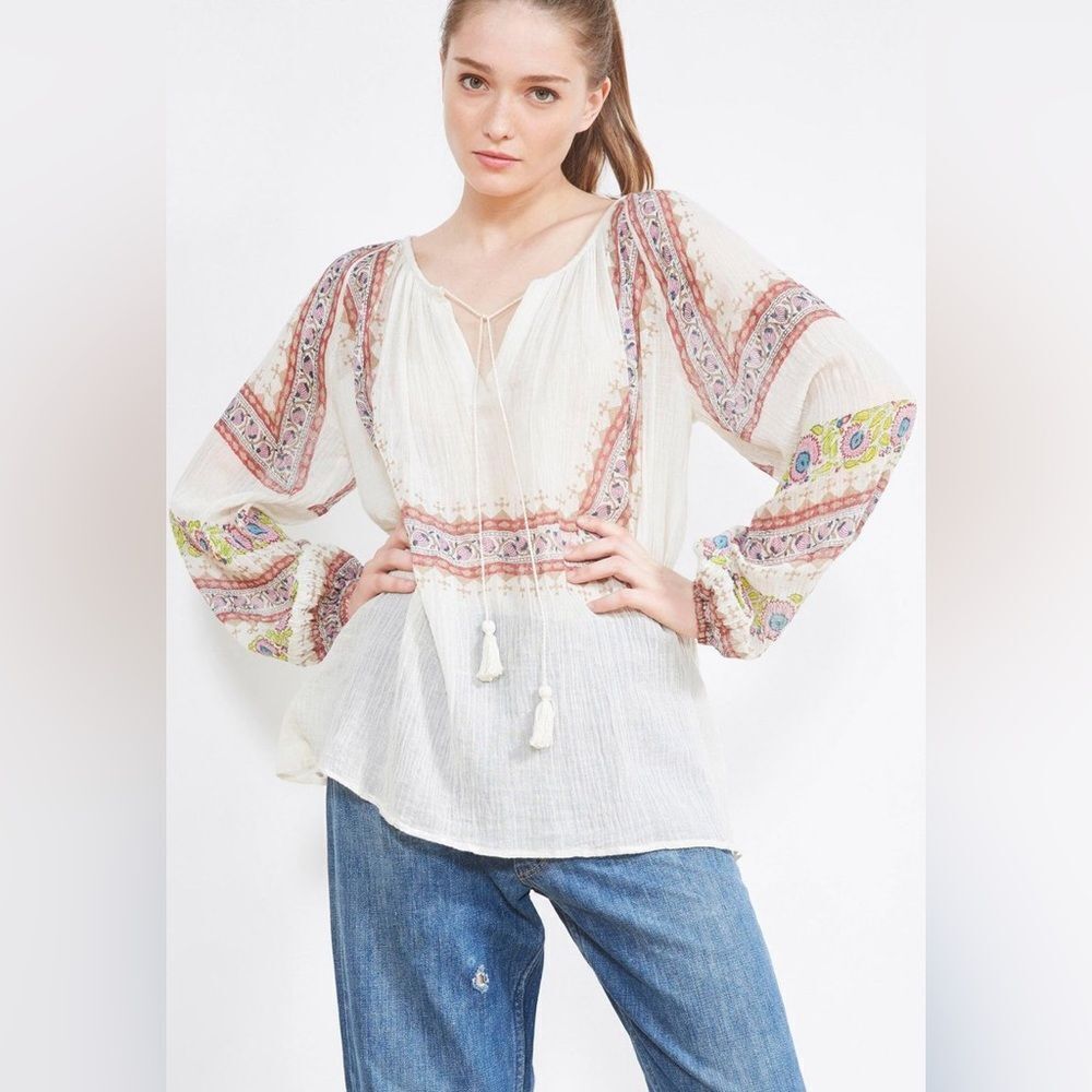 Mes Demoiselles Sheela Cream and Multicolor Boho Blouse